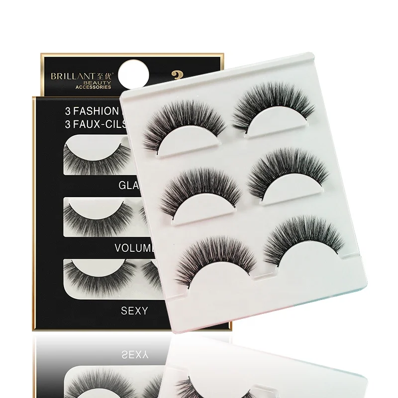 3 Pairs Multi Pack False Eyelashes Manufacturer Natural Waterproof Korean Silk 3D Lash Strips For Private Label