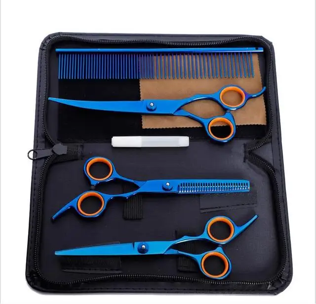 440C Pet Scissors Set SUS420 Stainless Steel Curved Dog Grooming Shears Kit Thinning Scissors