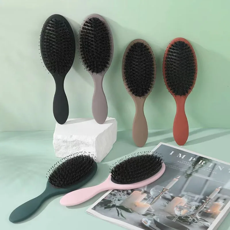 Custom Logo Women Fashion Paddle Hard Bristles Brush Mixed Boar Bristle Hair Wig Extension Set for Extension