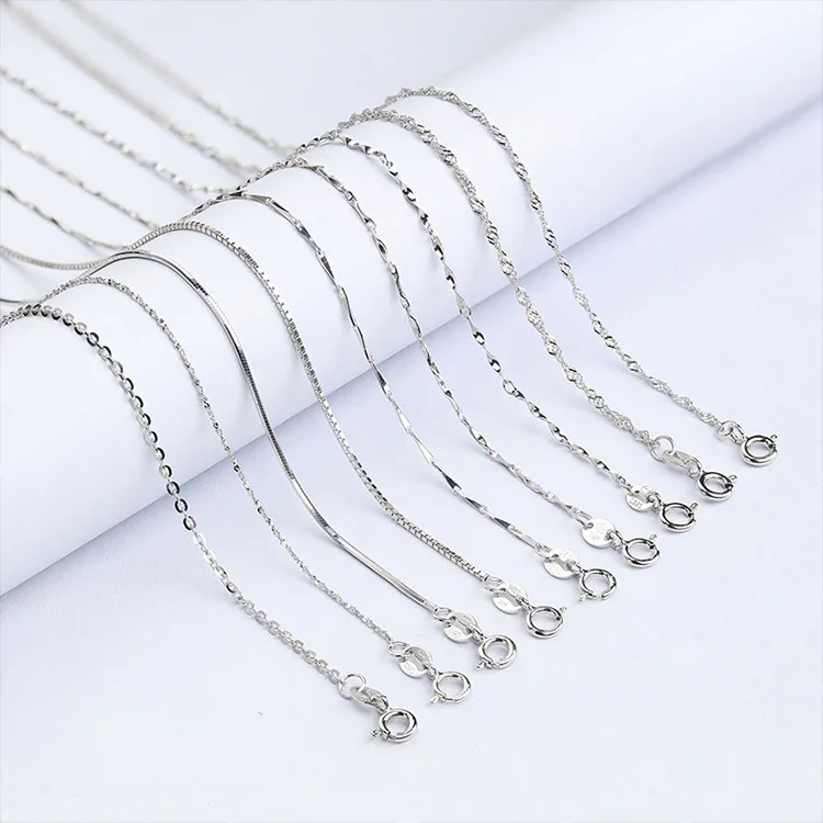 S925 Sterling Silver Necklace Box Snake Bone Melon Seed Water Wave Ingot O-shaped Chain Collar Necklace