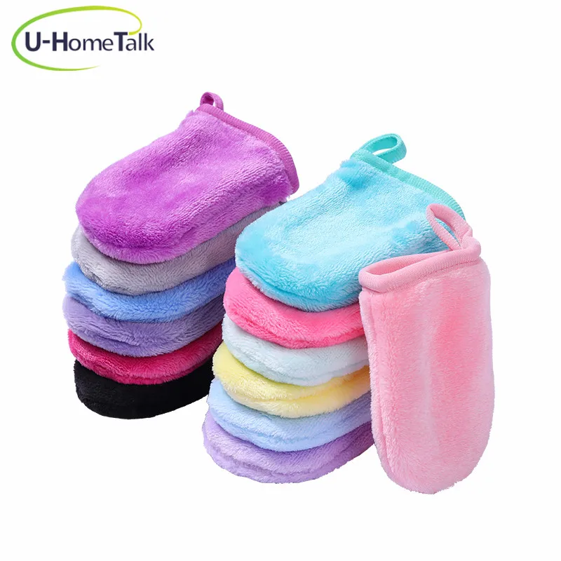 Custom LOGO Soft and Skin Friendly Microfiber Makeup Remover Mitt Face Clean Gloves Body Facial Massage Mitt