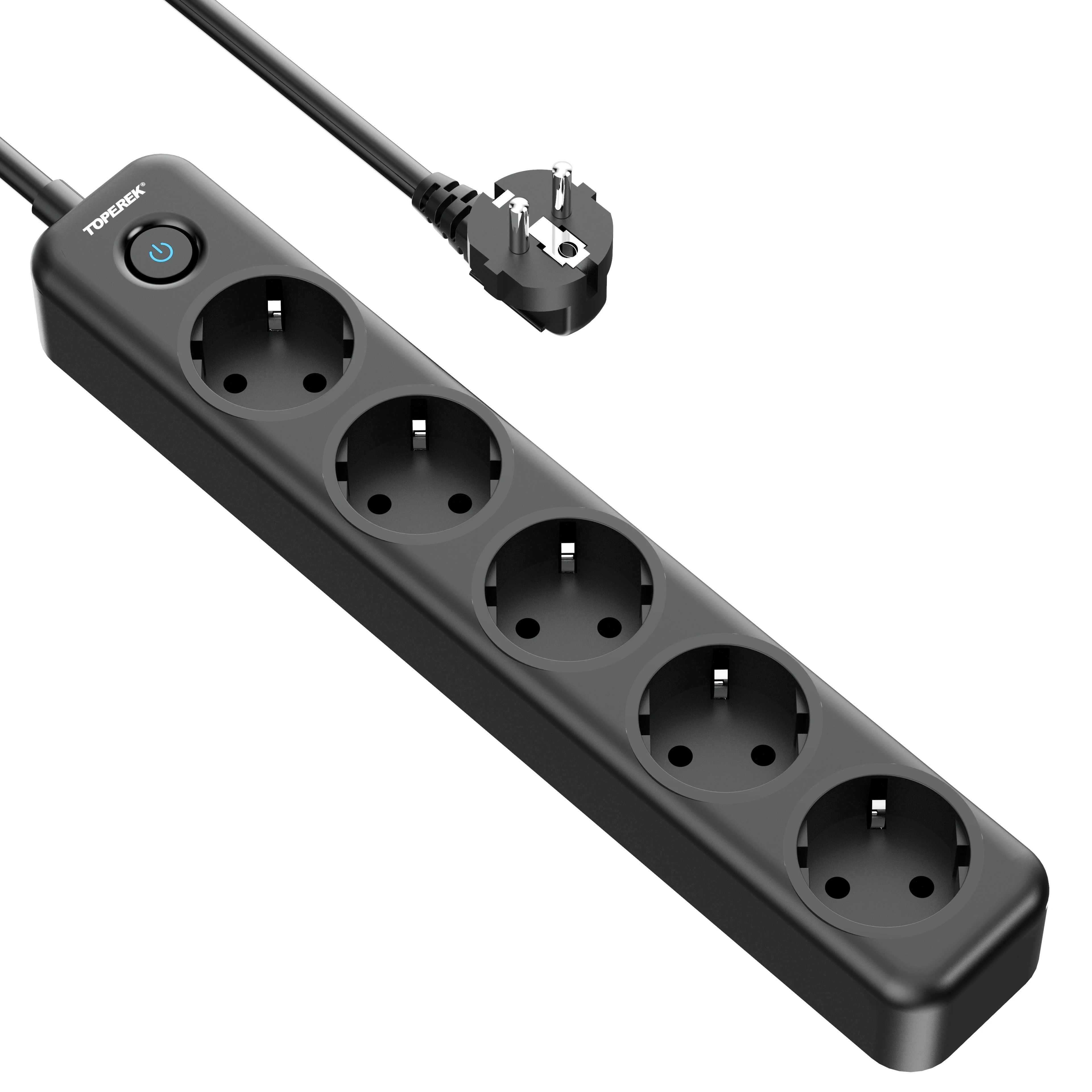 Hot Selling Shenzhen Manufacture 5-way Outlets Europe Multi Plug Power Socket With 2m Pure Copper Extension Cord