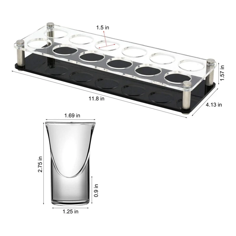 Customized Wooden Shot Glasses Holder Straight Thick Base Clear Whiskey Tequila Glass Cups Shot Glass Holder Tray