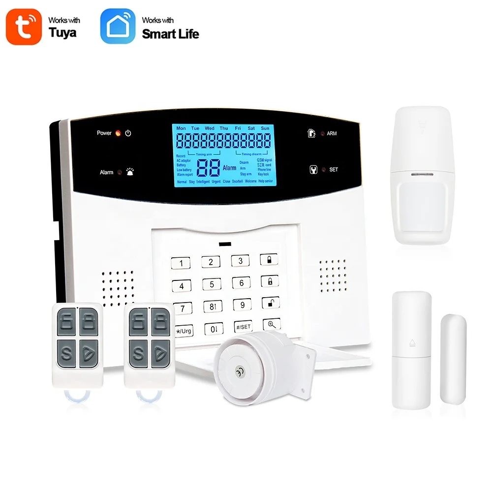 Оптовая продажа Противоугонная сигнализация Tuya 433MHz беспроводная + GSM SMS домашняя охранная с клавиатурой и телефонным звонком