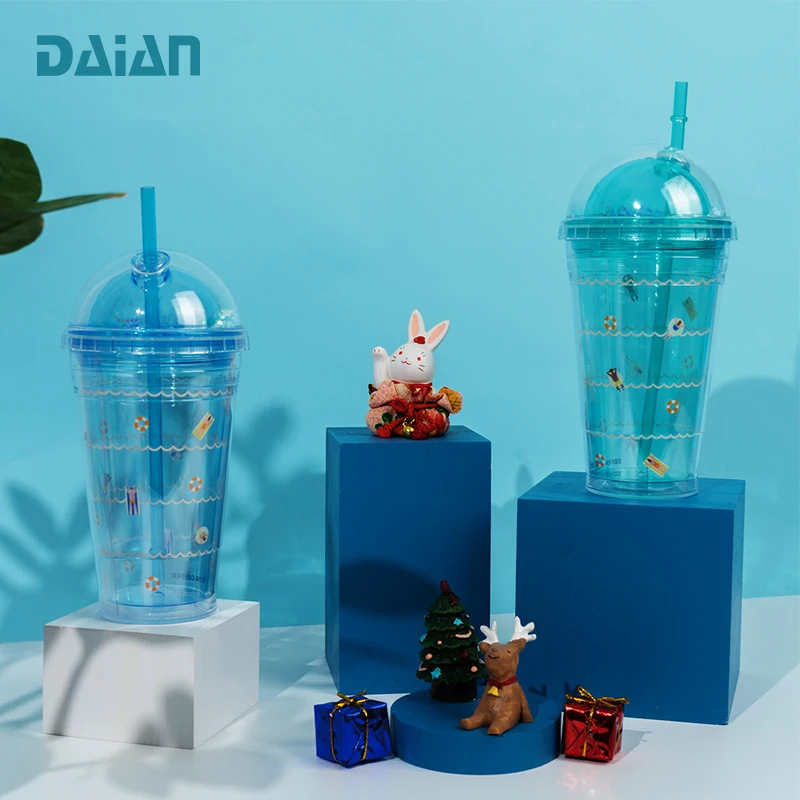 2022 Summer Amazon Hot 12oz 16oz Coffee Mug Double Wall Plastic Cups Kids Tumbler with Straw Lid