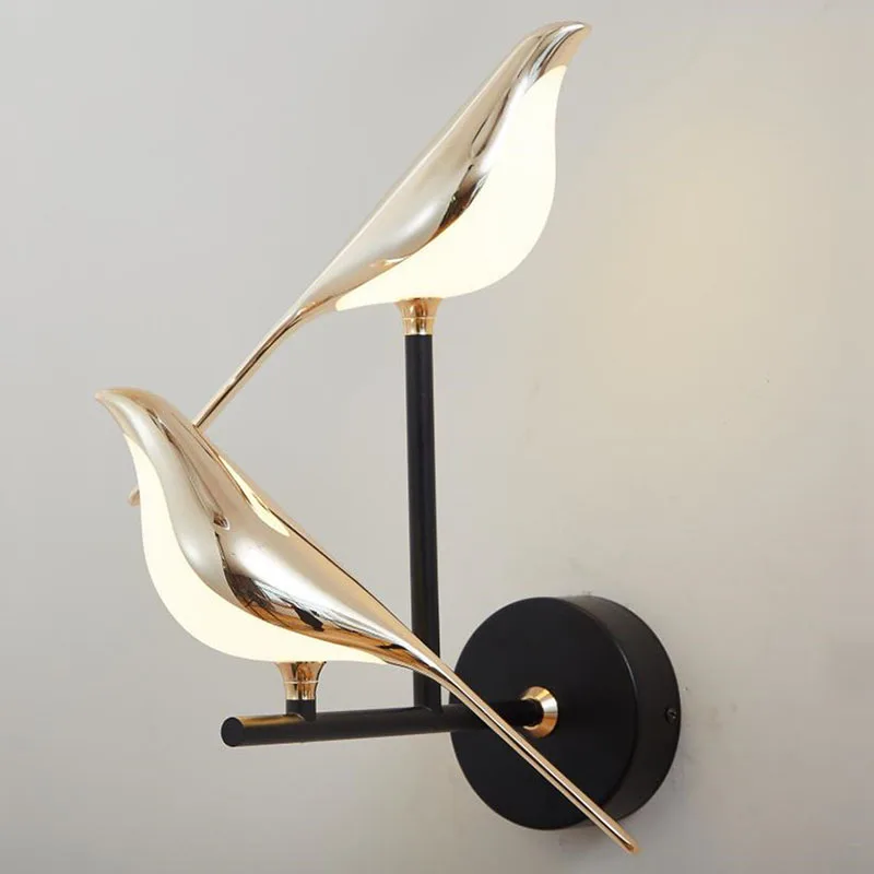New Creative Design Nordic Indoor Decorative Aluminum Acrylic Bird Gold Led Wall Lamp