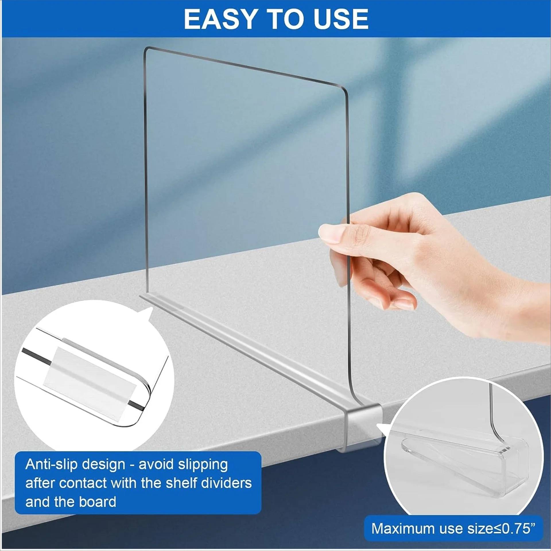 Amazon Hot Sale Closet Organizer Separator Plastics Shelves Clear Shelf Dividers Acrylic Shelf Dividers for Closet Organization