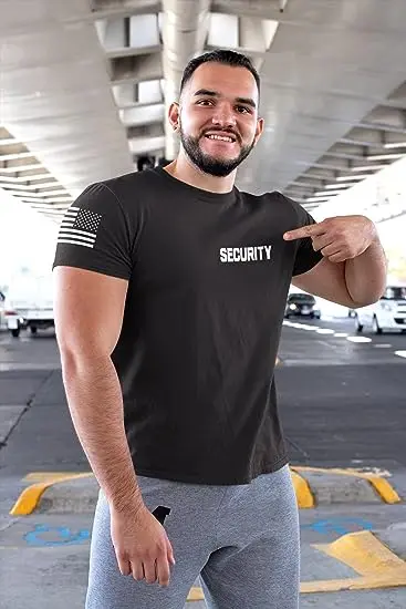 Safety Guard Staff One/Two-Sided American USA Flag On Arm security t shirt Big Sizes Polo Unisex T-Shirt Security Guard Shirt