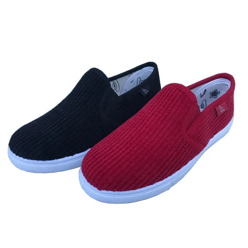 Popular solid color corduroy upper double elastic band slip on flat bottom causal shoes for children