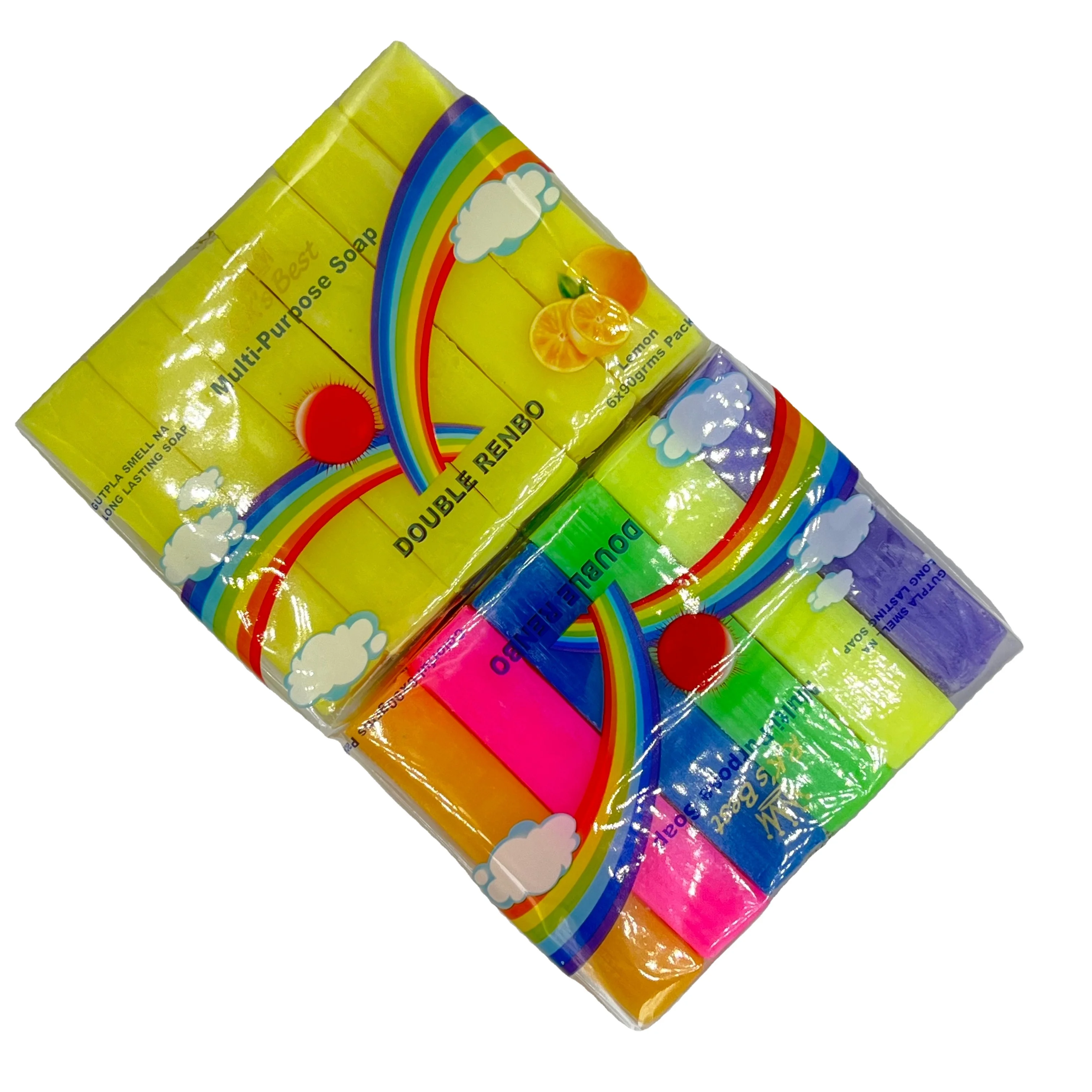 Wholesale Renbo Multipurpose Soap 6x90g for Clothes Stain Removal Lathering PNG Market Mixed Colors Laundry Soap Rainbow 6 Pack