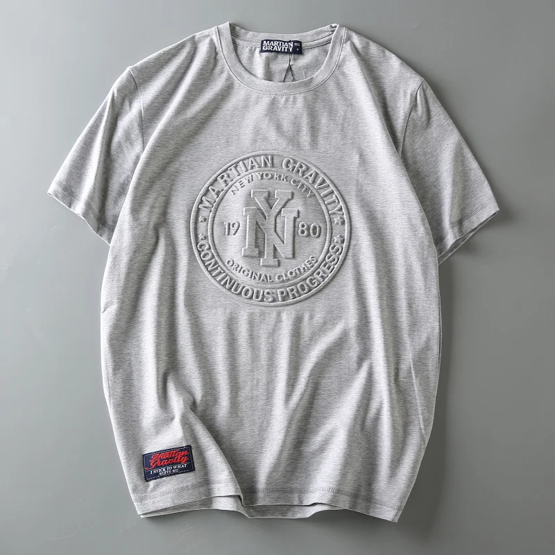 Custom Design 2021 New Loose Fit Casual 100%Cotton 3d Embossed Logo White Short Sleeve Men T Shirt