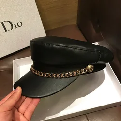 Baker Boy Cap PU Fall Octagonal Berets for Women Denim Blue Plaid Newsboy Cap Ladies Summer Sun Protection  Hats