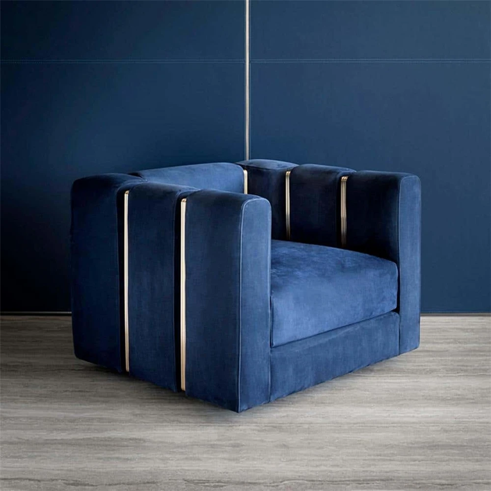 Italian luxury Armchair upholstered Velvet Fabric shining gold brass structure living room sofa furniture
