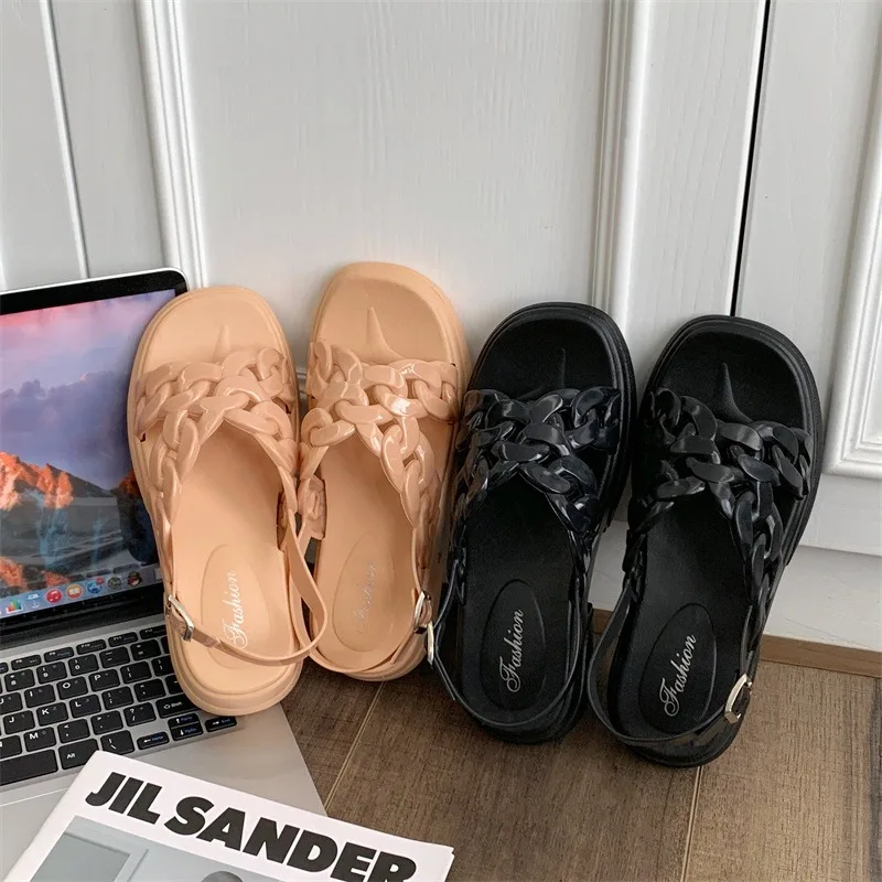 Casual Chain thick sole foreign trade solid color new outdoor platform sandals for women and ladies