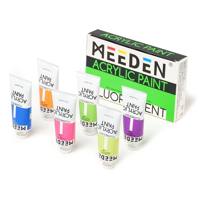 MEEDEN 6color 60 ml Fluorescent Rich Pigments Non-Toxic Art Craft Artist Acrylic Paint for Canvas Painting