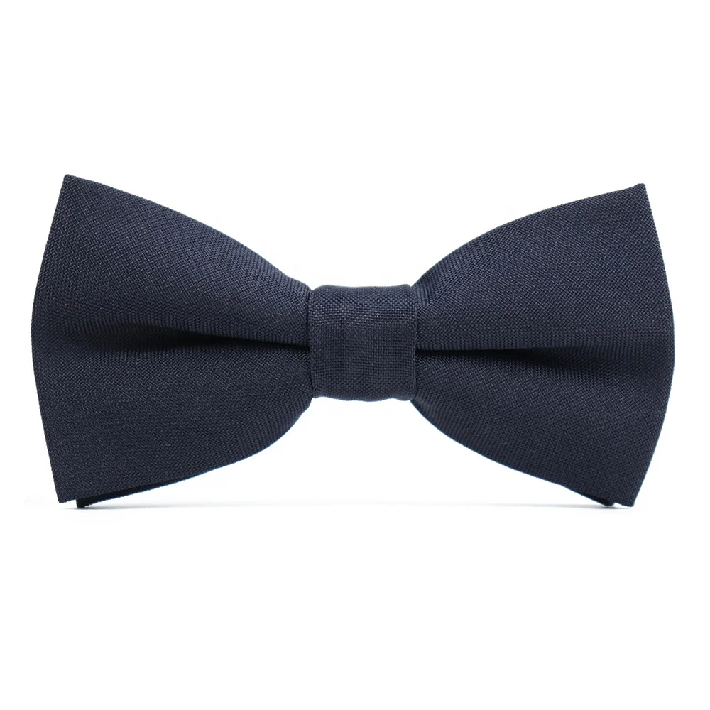 Wholesale Easy-Wear Polyester Woven Jacquard Security Clip On Bow Tie Cheap Navy Blue Plain Custom Bow Ties