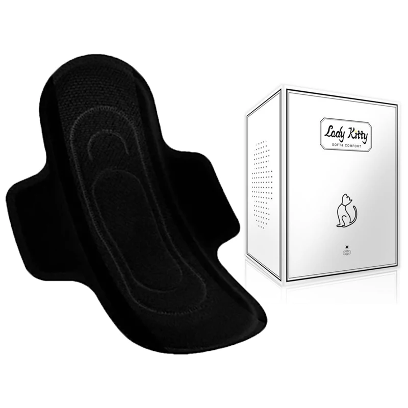 Прокладки из натурального бамбука от производителя Fujian Legend, гигиенические прокладки, органические биоразлагаемые анионные прокладки, женская черная гигиеническая прокладка