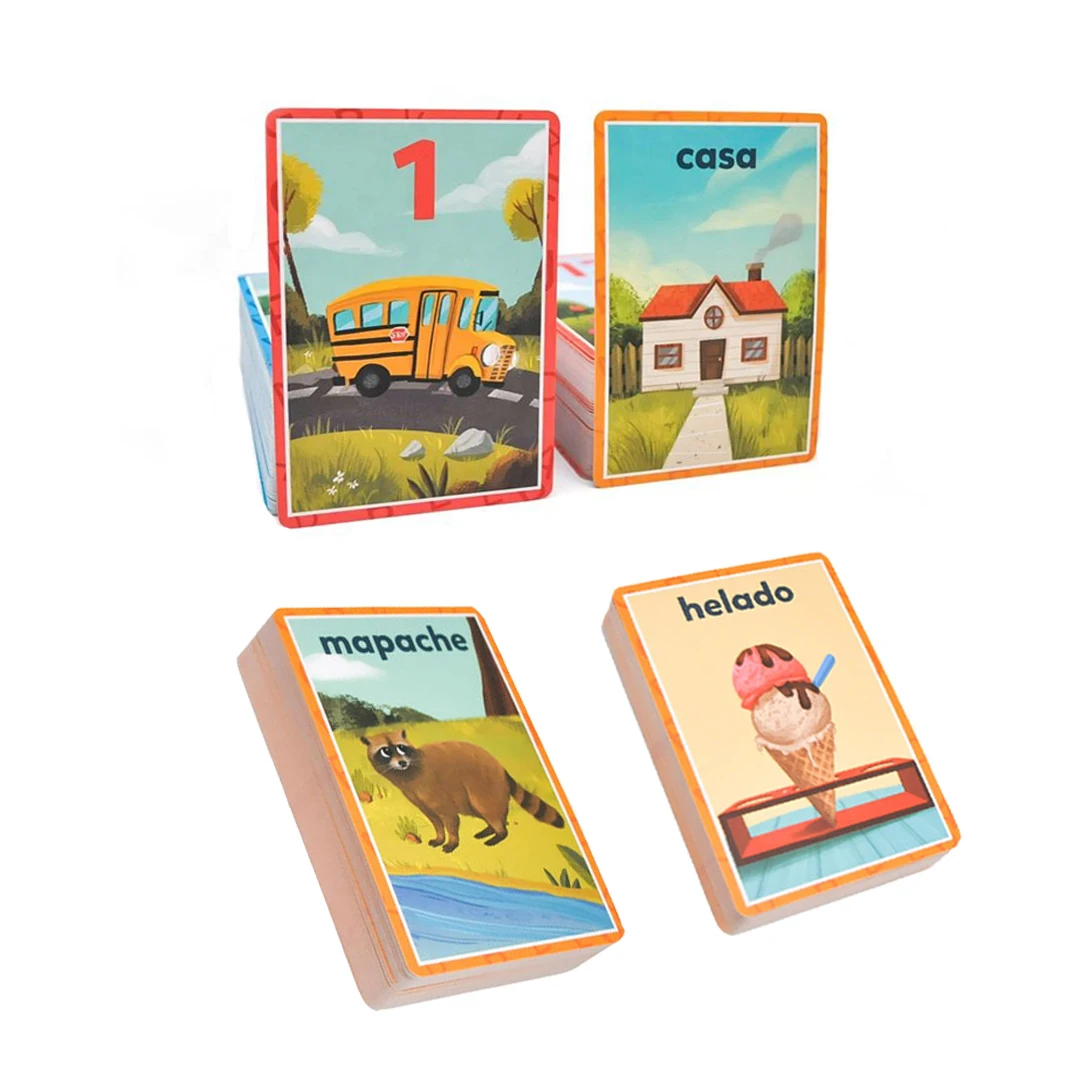 custom flash kids puzzles game cards oracle learning educational Spanish Chinese oracle kids flashcards printing
