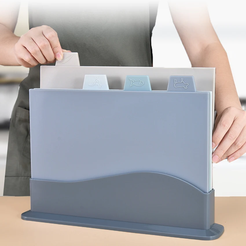 Professional 4 PCS Plastic Chopping Board Set Non-slip Cutting Board High Quality Chopping Board with Storage Holder