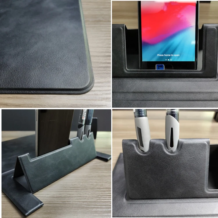 Multifunctional PU Leather Mouse Pad 3-in-1 Phone and Pens Stand Mouse Mat with Non-Slip Base