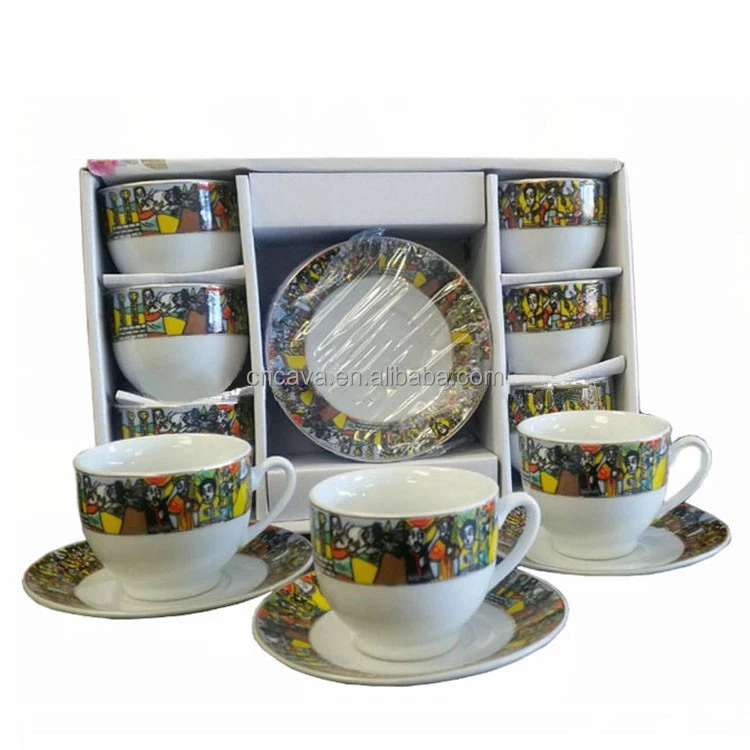 porcelain classic sheba art eritrean ethiopian 12pcs coffee cup set