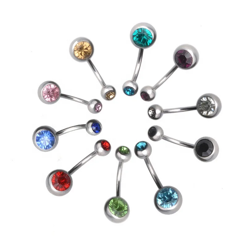 316 Surgical Stainless Steel Double Head Colors Crystal Navel Ring Wholesale Rhinestone Belly Button Ring