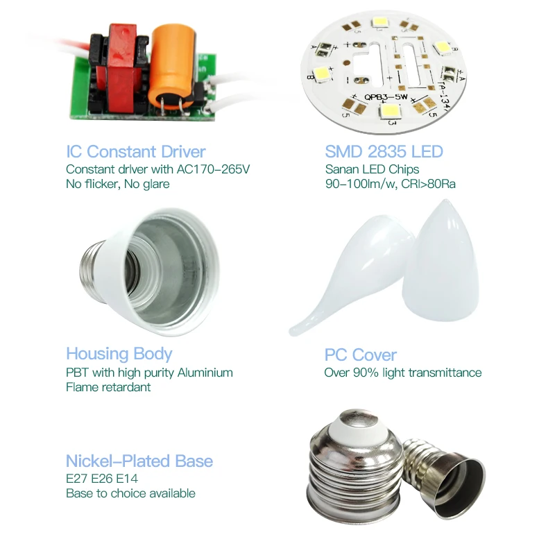 Led Candle Lights E27 E14 Cheap Mini Mirror Led Candle Bulb China for Decoration 3W 5W 6W 7W Lighting and Circuitry Design ROHS