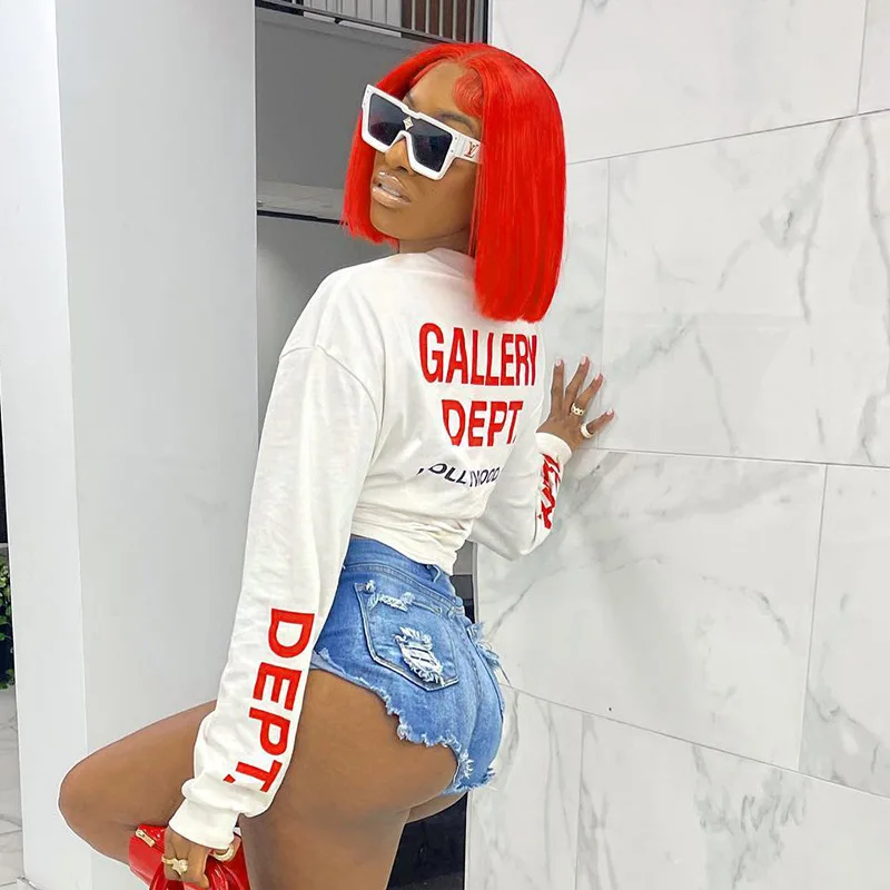 O Neck Long Sleeve Letter Print Oversized Crop Top Tshirt 2022 Fall Winter Fashion Streetwear Biker  Hoodie Autumn women Clothes