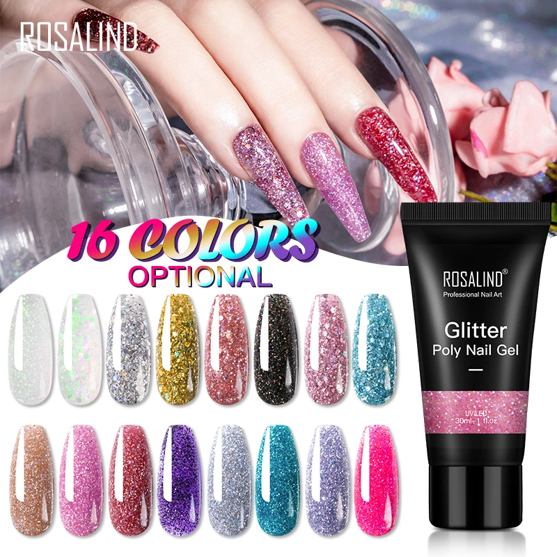  Rosalind nail art supplies 30ml quick extension nails gel varnish oem private label soak off glitter color poly