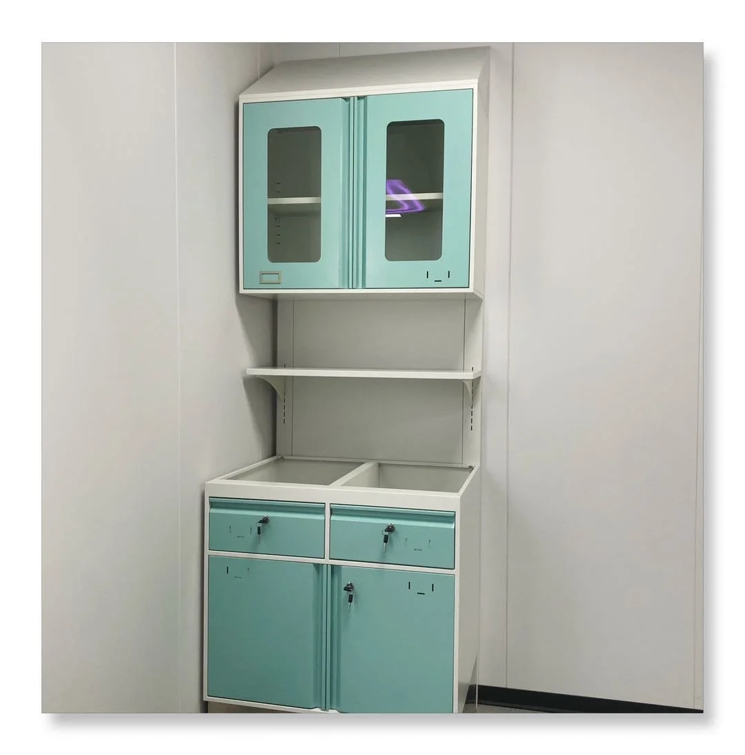 Medical Furniture Work Bench with Wall Cupboard Cabinet Work Bench Hospital Pharmacy Lab Work Bench