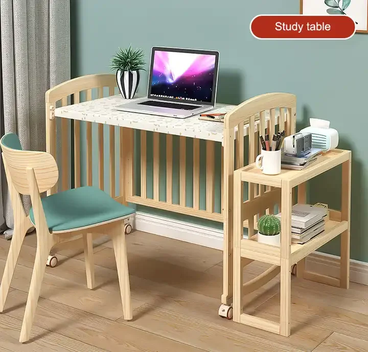 2024 Hot Sale Multifunctional Wooden Baby Cradle Bed Nursery Bedroom Furniture Convertible Newborn Babies Rattan Crib