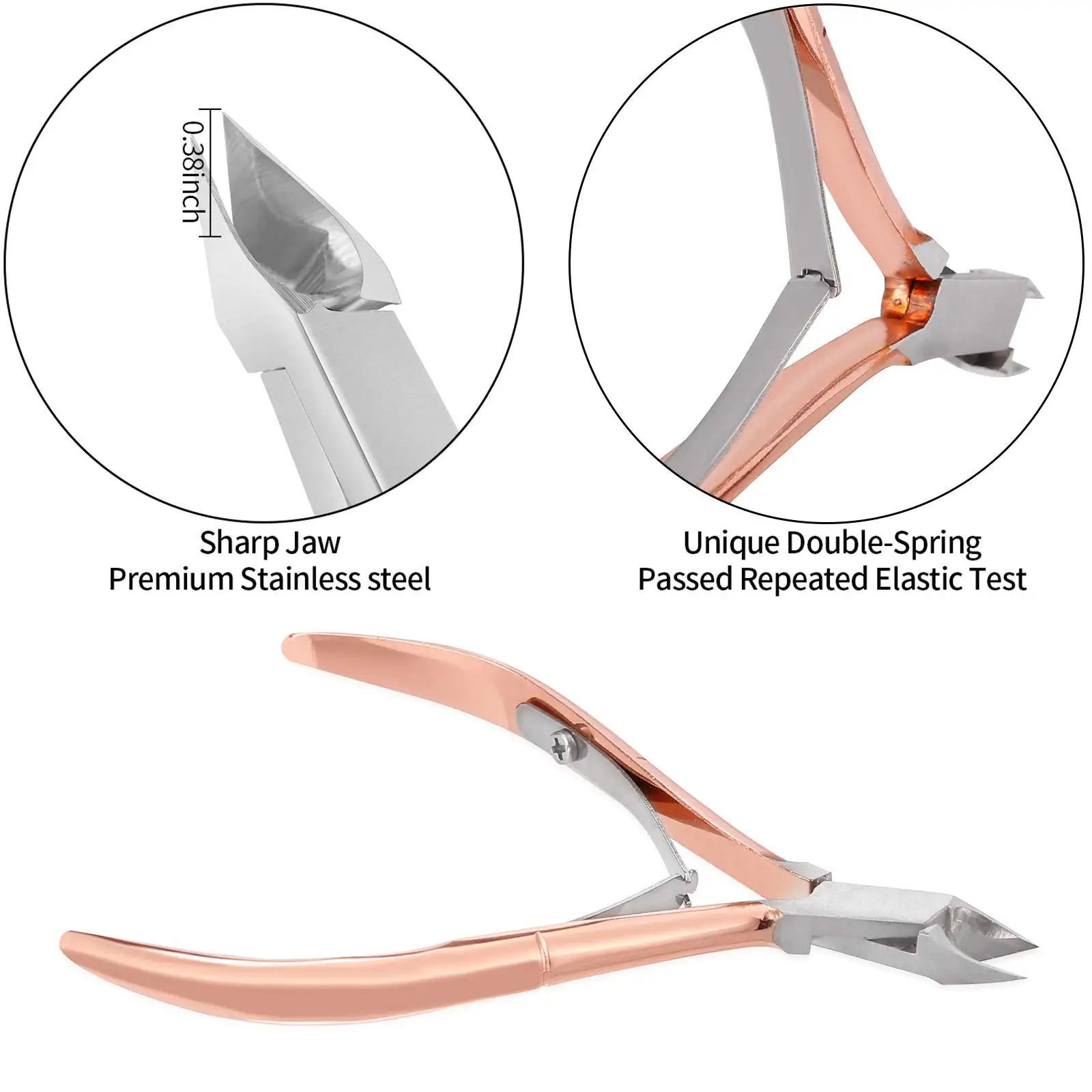 2pcs Professional Rose Gold Stainless Steel Cuticle Nipper with Pusher