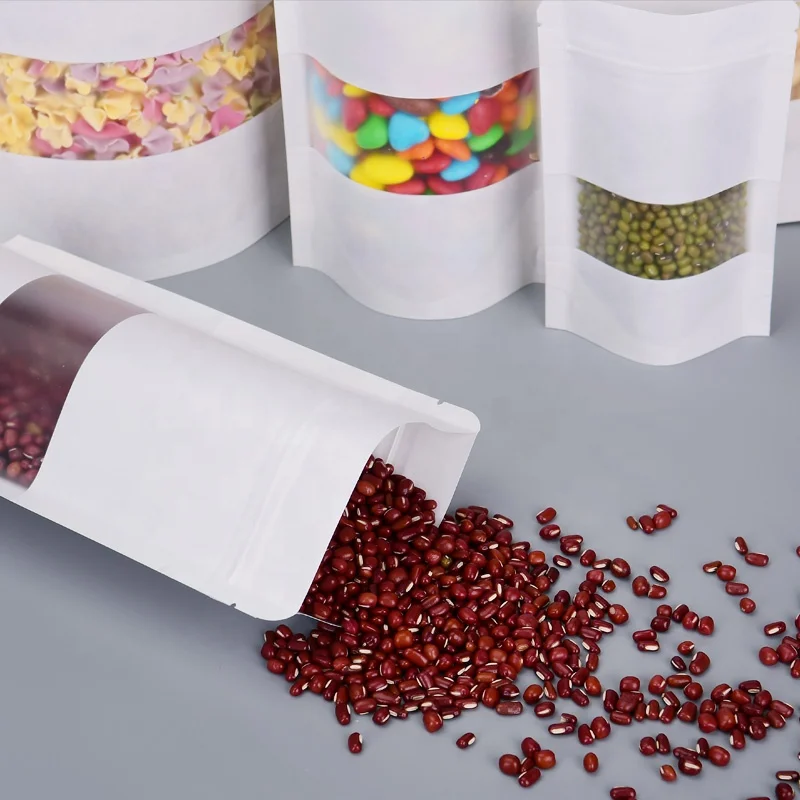 Ziplock White Kraft Craft Paper Standing Up Pouches Food Packaging Zipper kraft paper Bags With Window