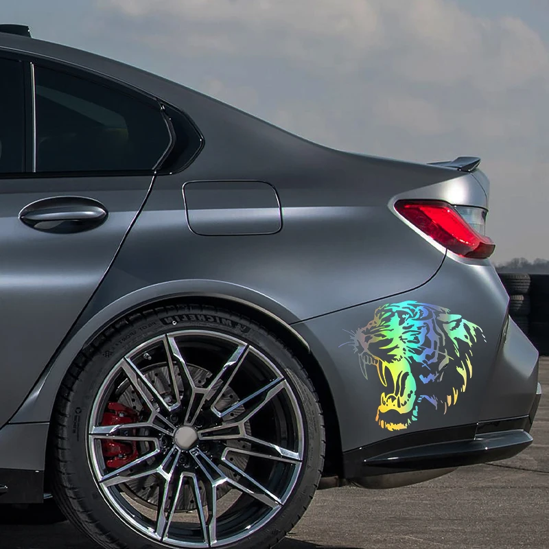 TIGER Head Hood 3D Reflective Car and Motorcycle Side Stickers Black/White/Laser Steller Colors Plastic and Film Material