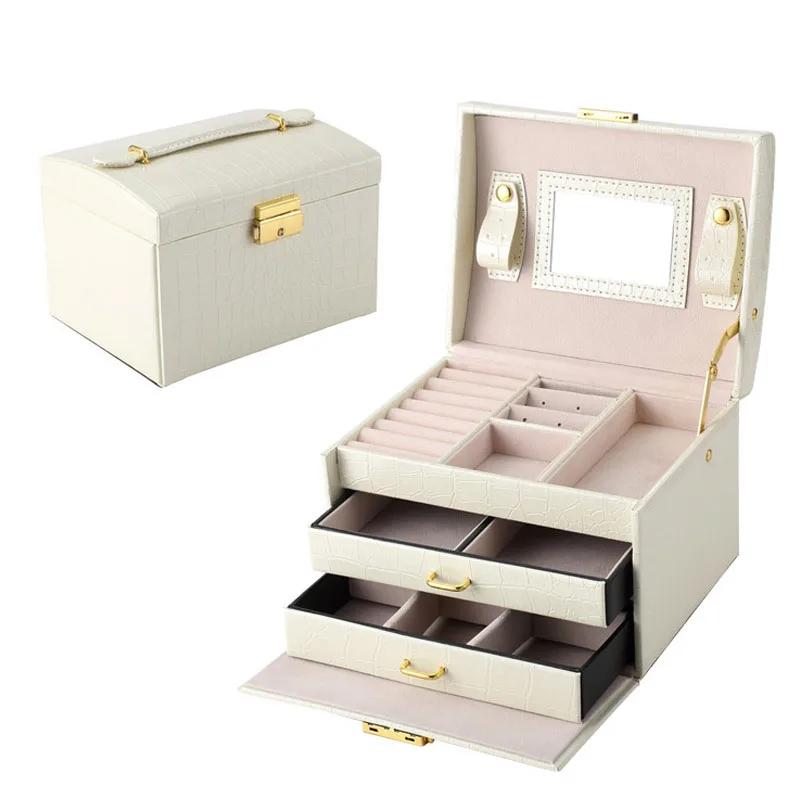 Jewellery Case Earring Ring Necklace Girls With Lock Jewelry Box Organizer Velvet Jewelry Storage Pu Leather Jewelry Boxes
