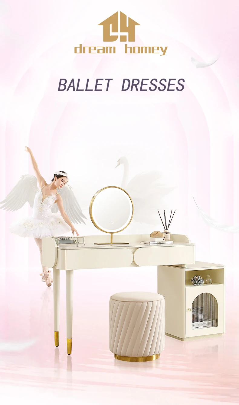 Multifunctional stretch Sintered stone bedroom dressing table withe mirror and drawers