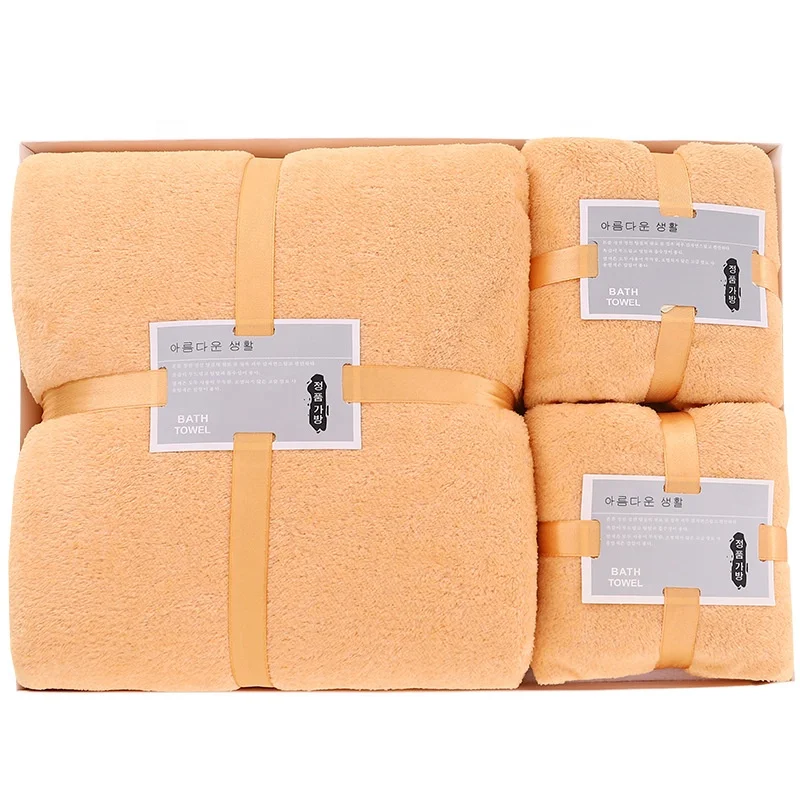 Factory direct wholesale soft coral velvet towels bath towel 3-piece set of wedding souvenirs