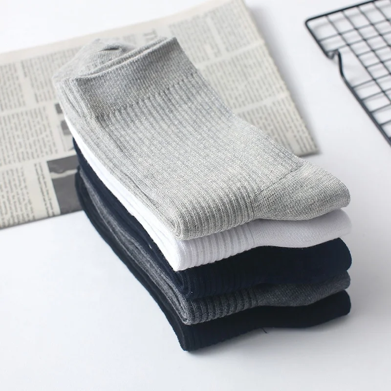 Breathable Solid color white basic ribbed custom knit Mens Cotton business black dress crew Sock