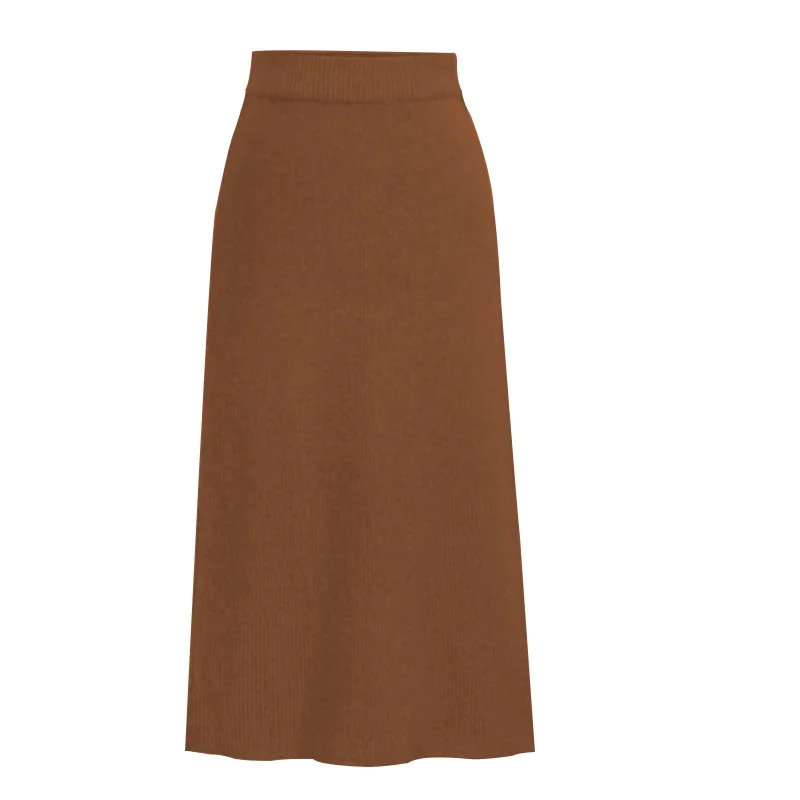 Elastic Band Women Skirts Autumn Winter Warm Knitted Skirt Mid-Long Ladies Official Skirt