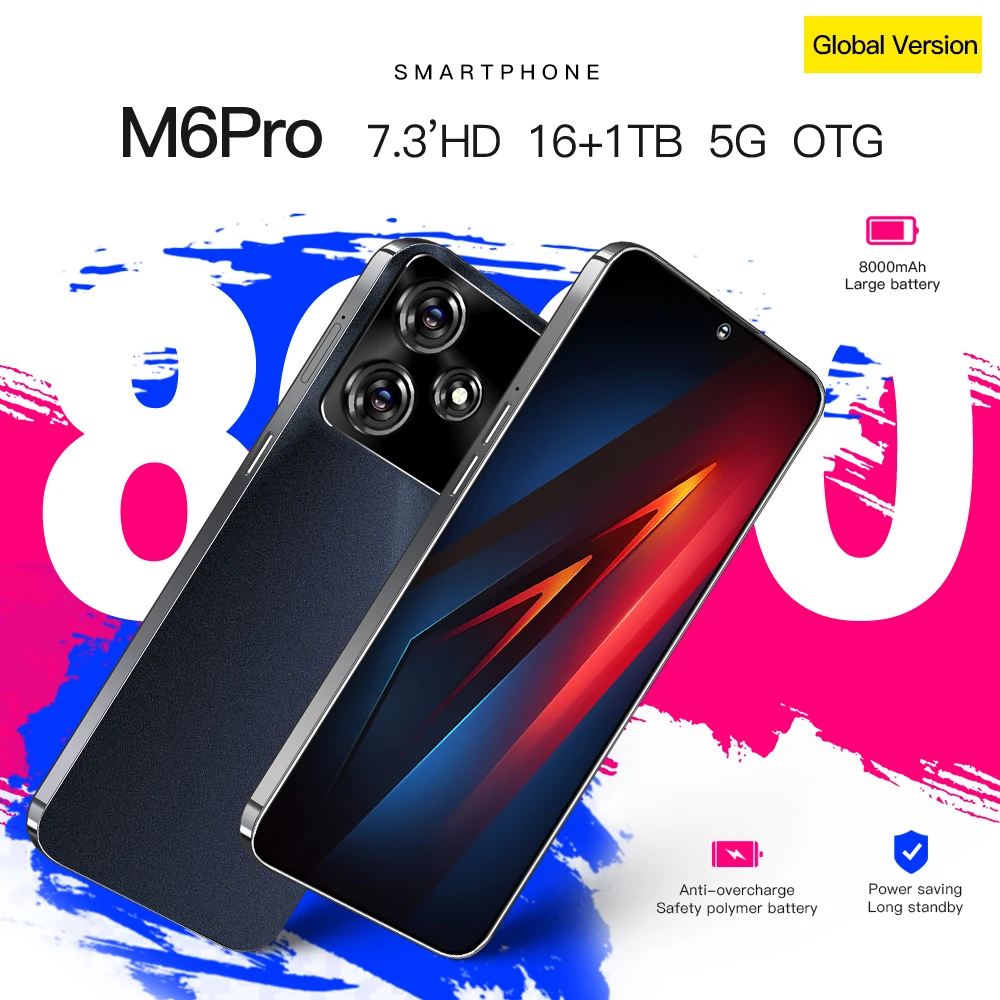 Customized Brand M6 Pro 16 512GB 5G Android 11 Smartphone Fashion Mobile Phone OEM Wholesale 5G Android Smartphone for Fashion E