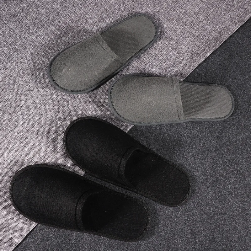 grey and black solid color Disposable Slippers Spa Slippers Suitable for Men and Women