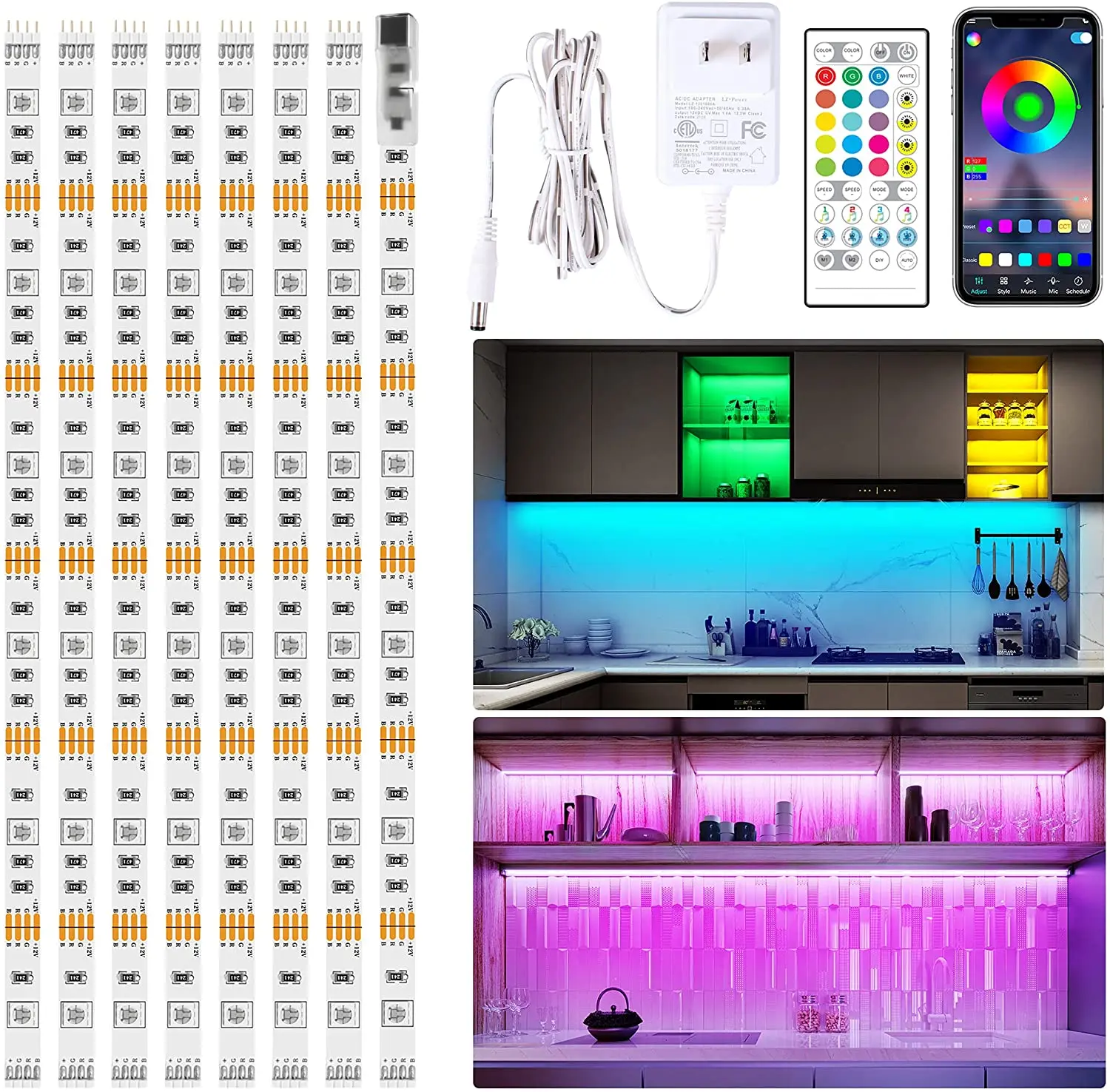 RGB Under Cabinet Lighting Kit Color Changing Led Lights APP and Remote Control Music Sync for All Cabinet