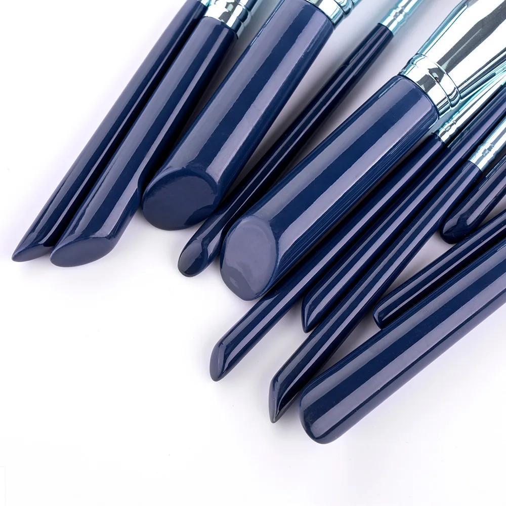 Eyeshadow Powder Wood Handle Concealer Cosmetics Eyebrow Synthetic Hair Beauty Tools Private Label Blue 11pcs Makeup Brush Set