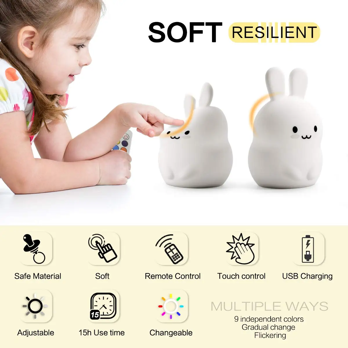 silicone rabbit nightlight/kids baby led night light/motion sensor night light for kids