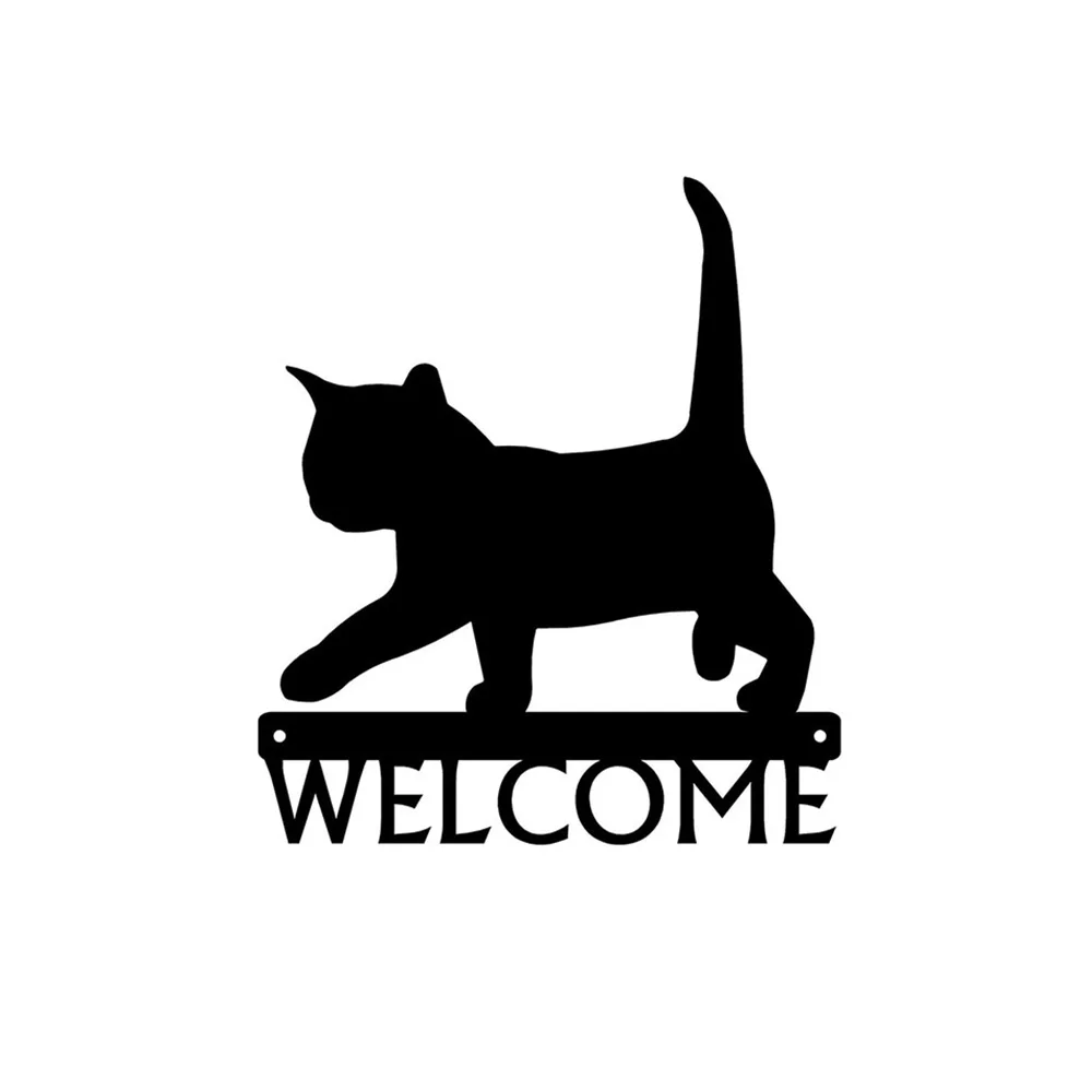 Customizable Laser Cut Black Cat Metal Wall Art Decoration Home Welcome Sign Decor