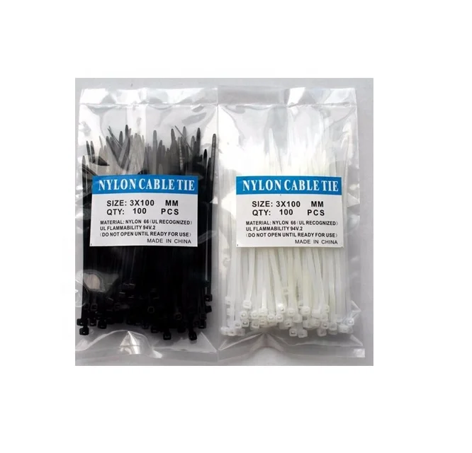3x100 mm Nylon Cable Tie White/ Black Color Self-locking