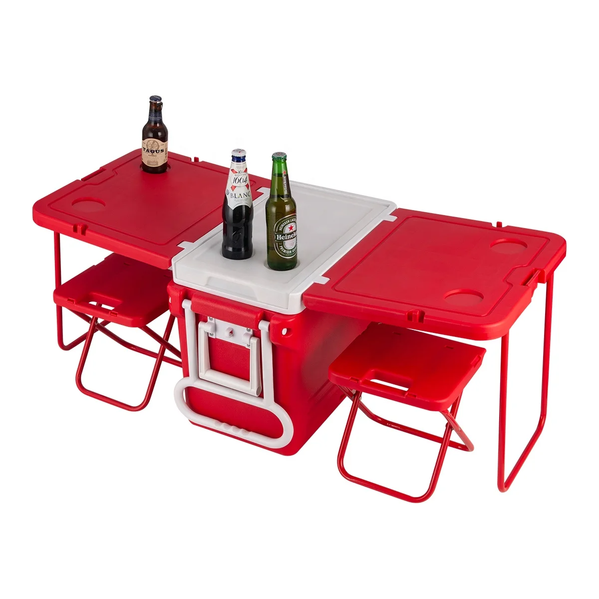 High Quality Plastic Folding Outdoor Hand-pulled Refrigerated Storage Box With Rollers Cooler Box Table