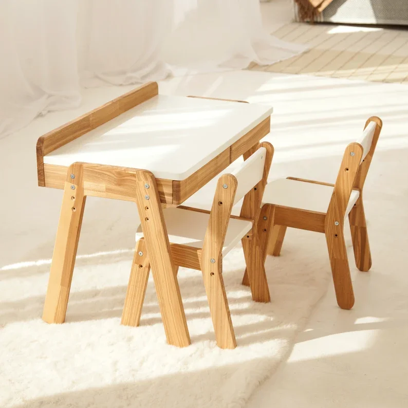 Montessori Kid Furniture Table and Chair Set Toddler Playroom Wooden Desk for Kids
