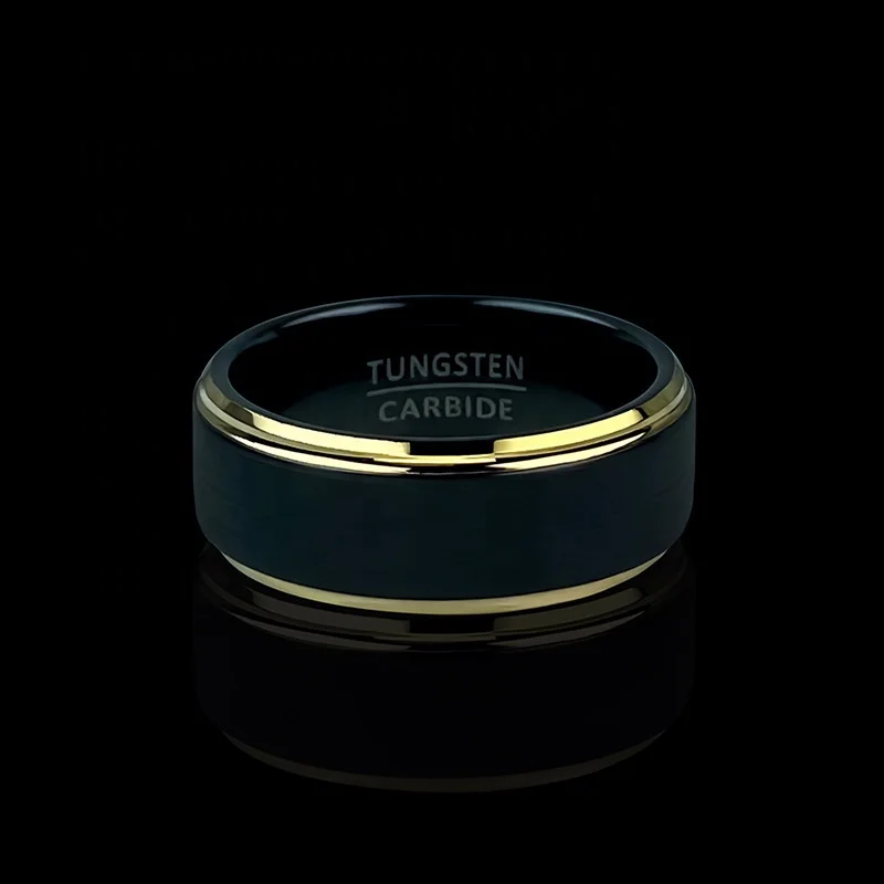 Custom Design Jewelry 8mm Cut Band Ring Two-tone Gold Plated Tungsten Carbide for Men