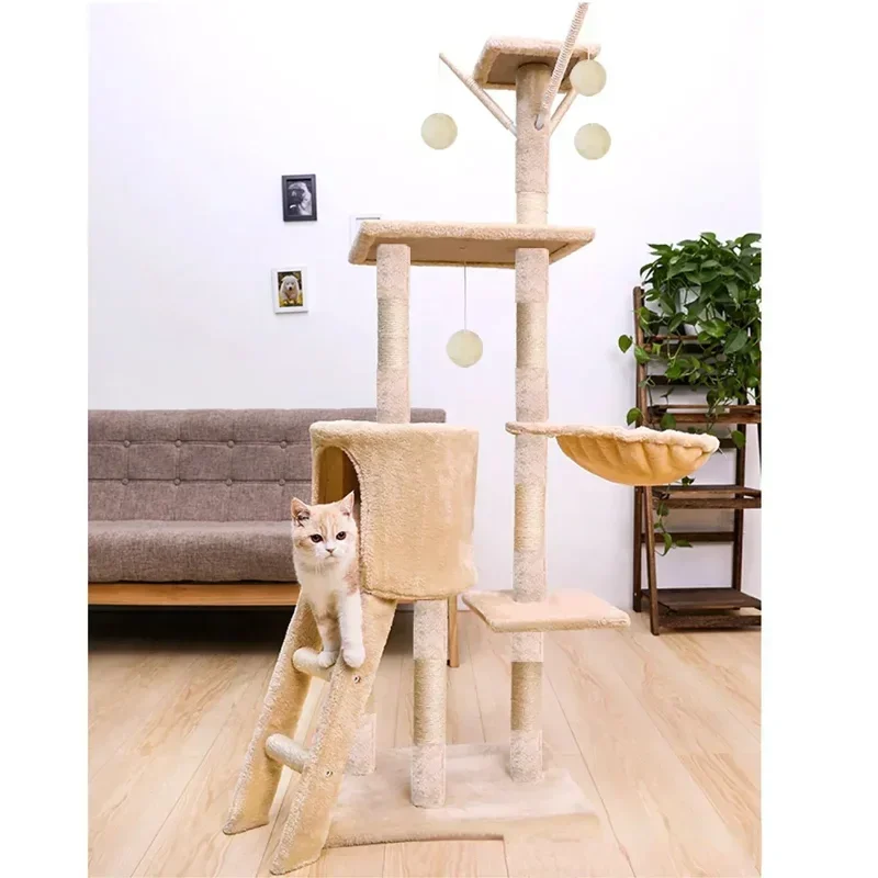 Cat Climbing Frame Integrated Nest Cat Tree Tower Shelf Large Sisal Toy Jumping Platform Scrapers Cats Toys for Pet Products